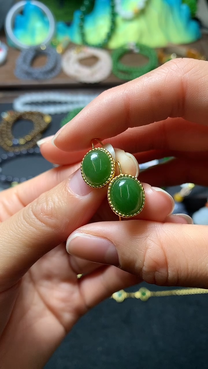 【闪购商品】和田玉耳饰银S925镶嵌耳钩款