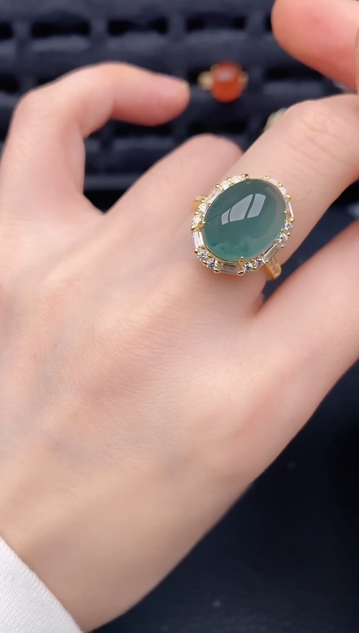 银S925镶嵌戒指翡翠天然a货翡翠330