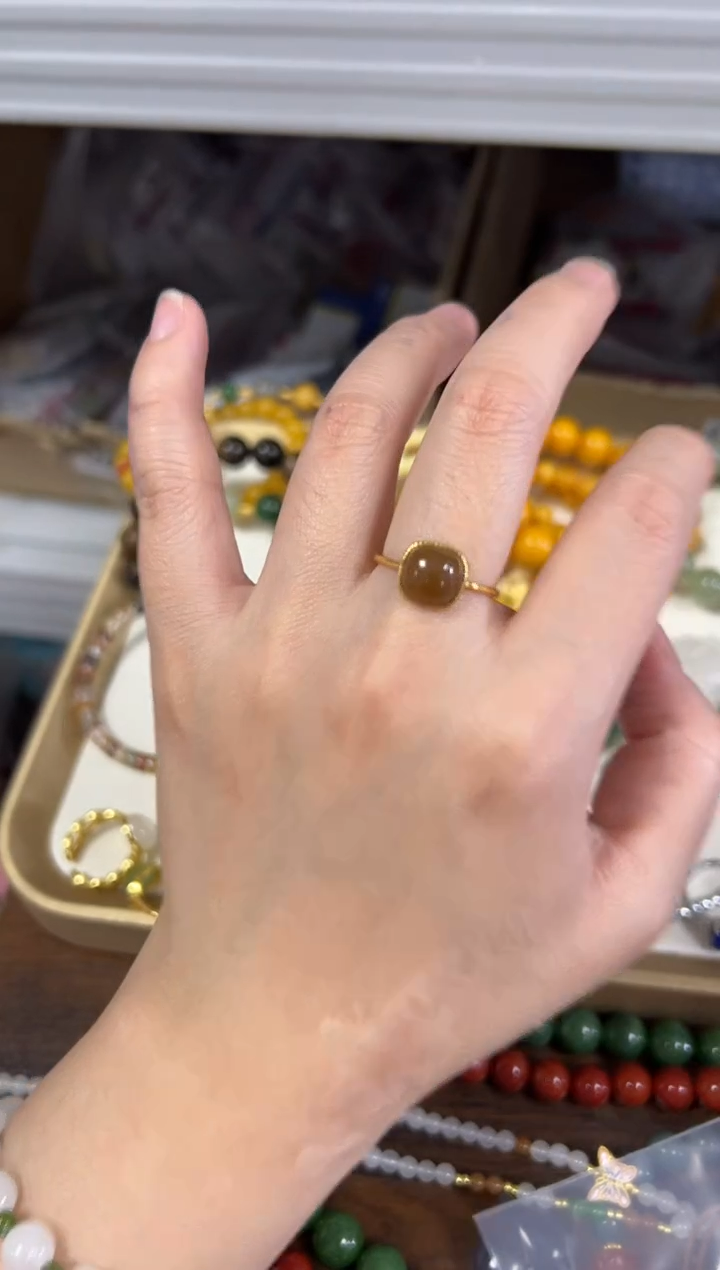 银S925镶嵌戒指和田玉和田玉糖料小方戒银戒指[48]