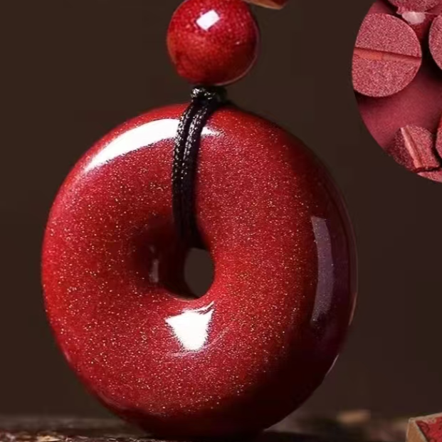 含辰砂工艺品含辰砂工艺品紫金砂男女同款古风如意平安扣朱砂吊坠