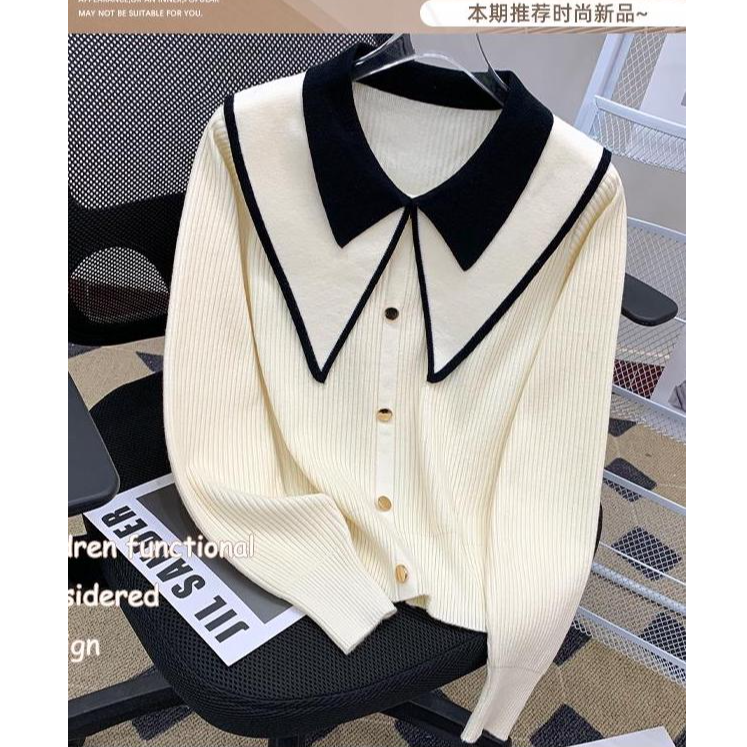 春天5【高品质】春秋高级感内搭小香风撞色减龄感翻领针织衫