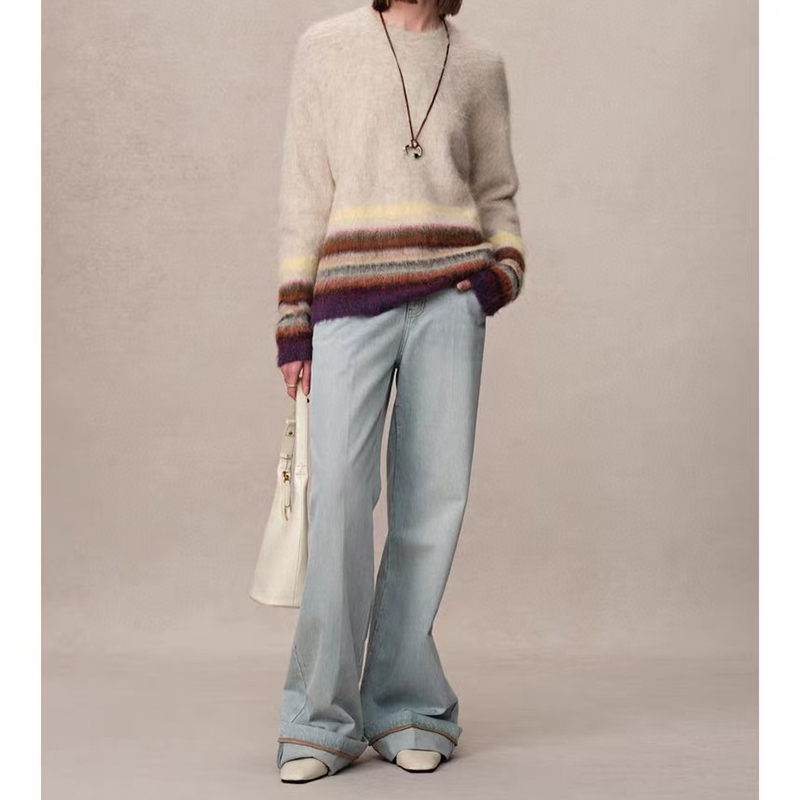 宝丫轻奢  T女式慵懒风宽松渐变条纹针织衫毛衣K1073