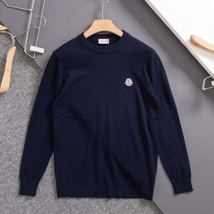 未使用 MONCLER 纯色圆领logo针织衫 深蓝色/XL