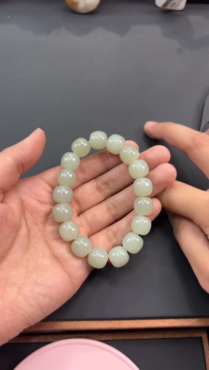 【闪购商品】和田玉手串未镶嵌且末微色差近矿卡12老型珠