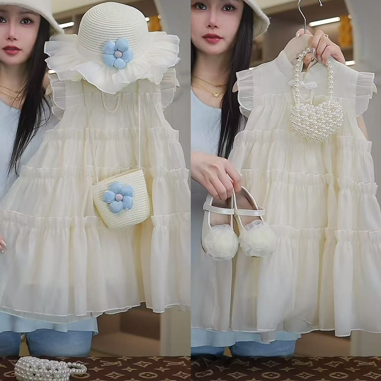 AYJ250396女童韩版夏季白色法式甜美百搭连衣裙