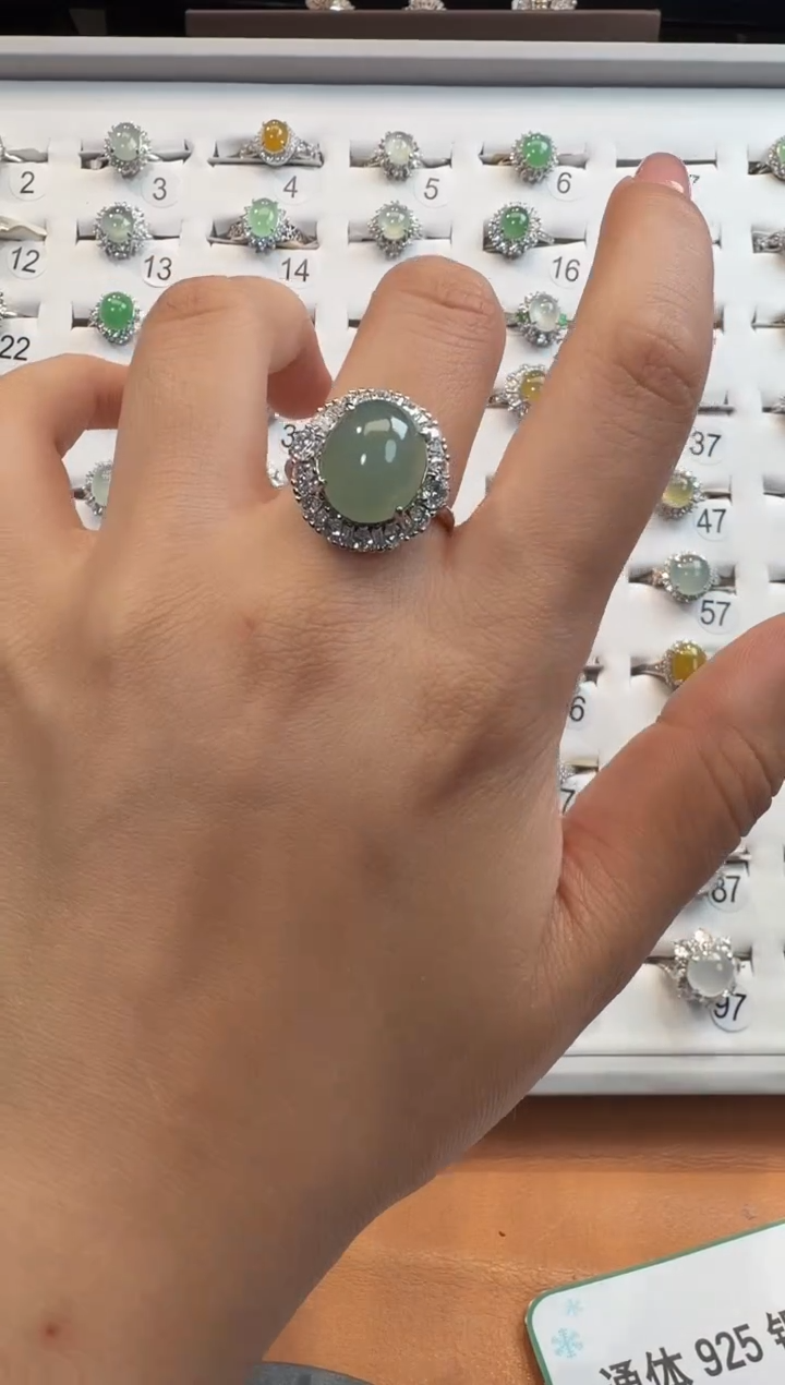 银S925镶嵌戒指翡翠925银镶翡翠戒指镶嵌84