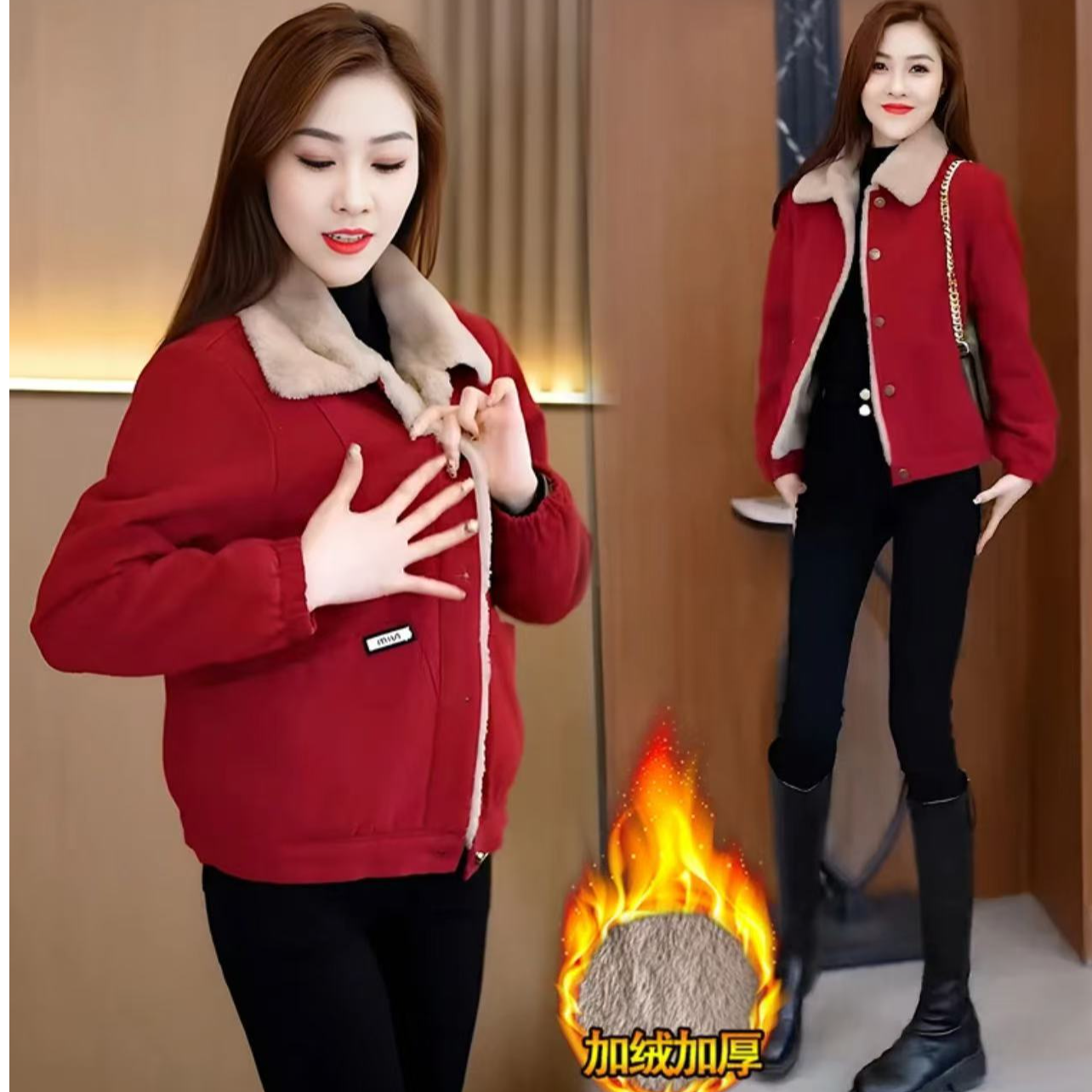 2025年新款冬季加绒加厚短外套时尚短款百搭气质2565