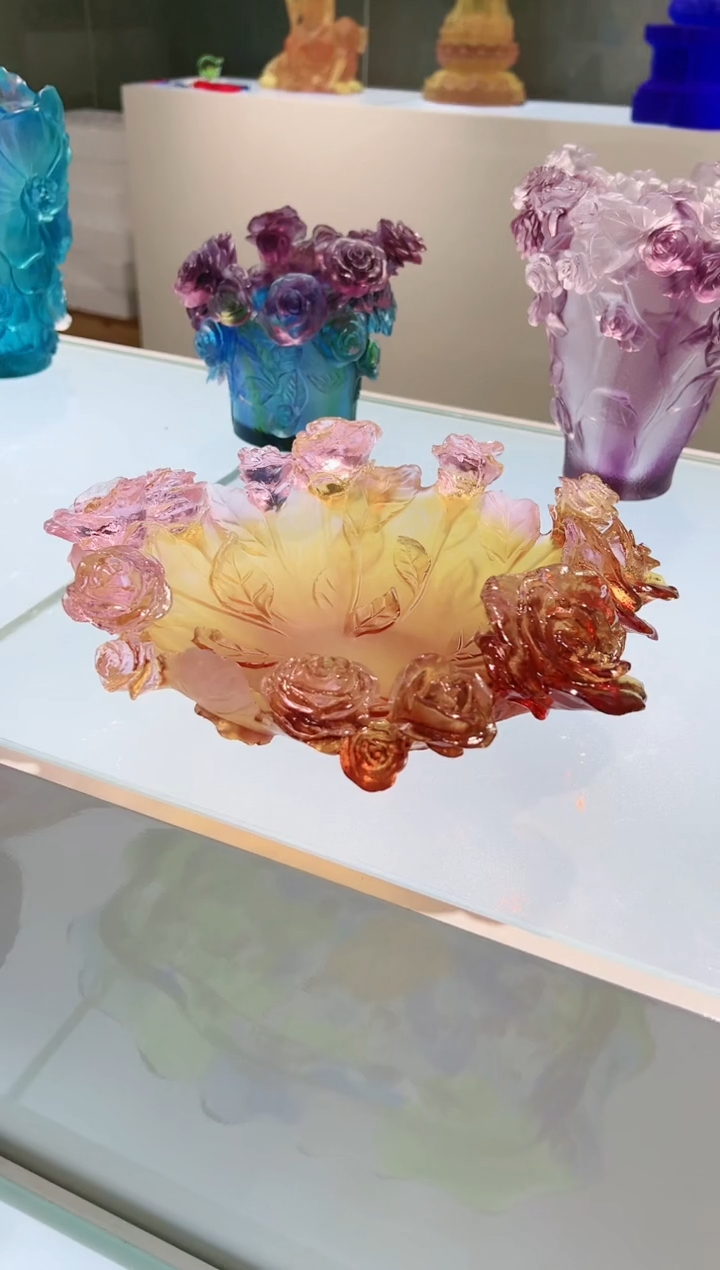 【闪购商品】茶宠古法琉璃玫瑰果盘