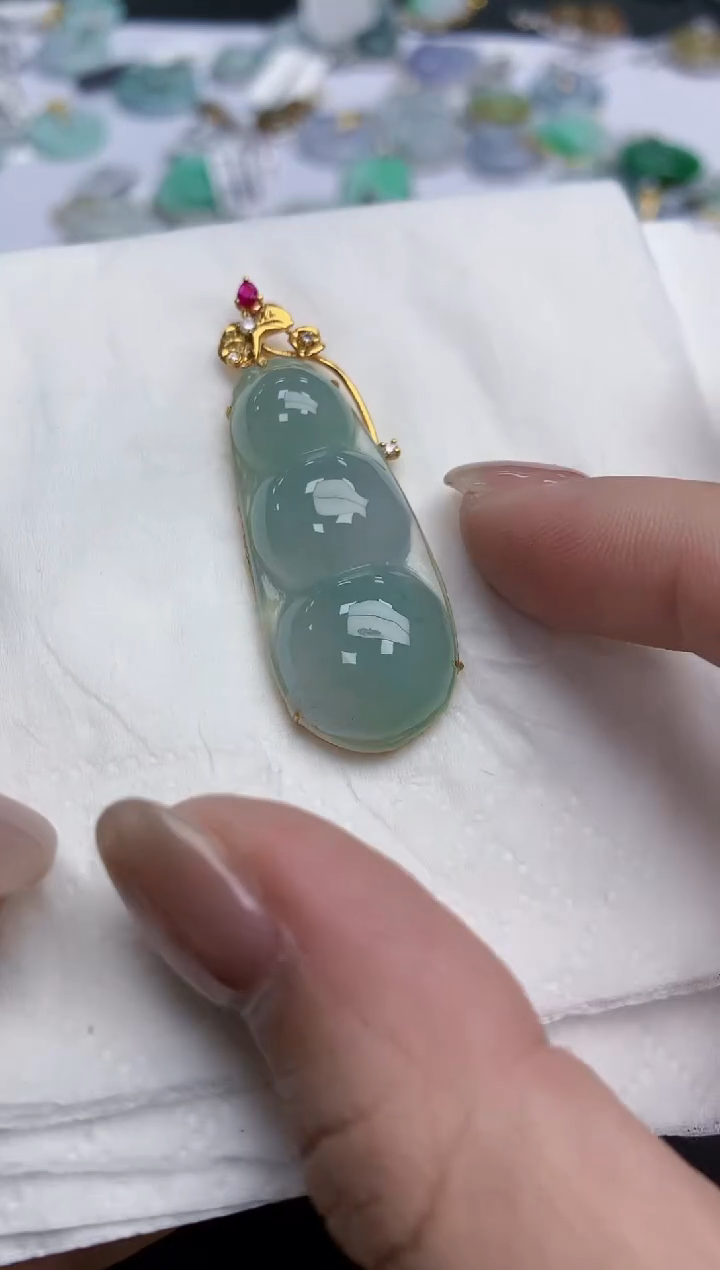 【闪购商品】翡翠颈饰18K金镶嵌天然缅甸翡翠A货