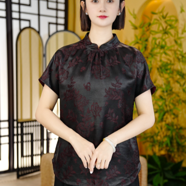 （LL）香云纱桑蚕丝上衣A-TY-T24325 酱紫色