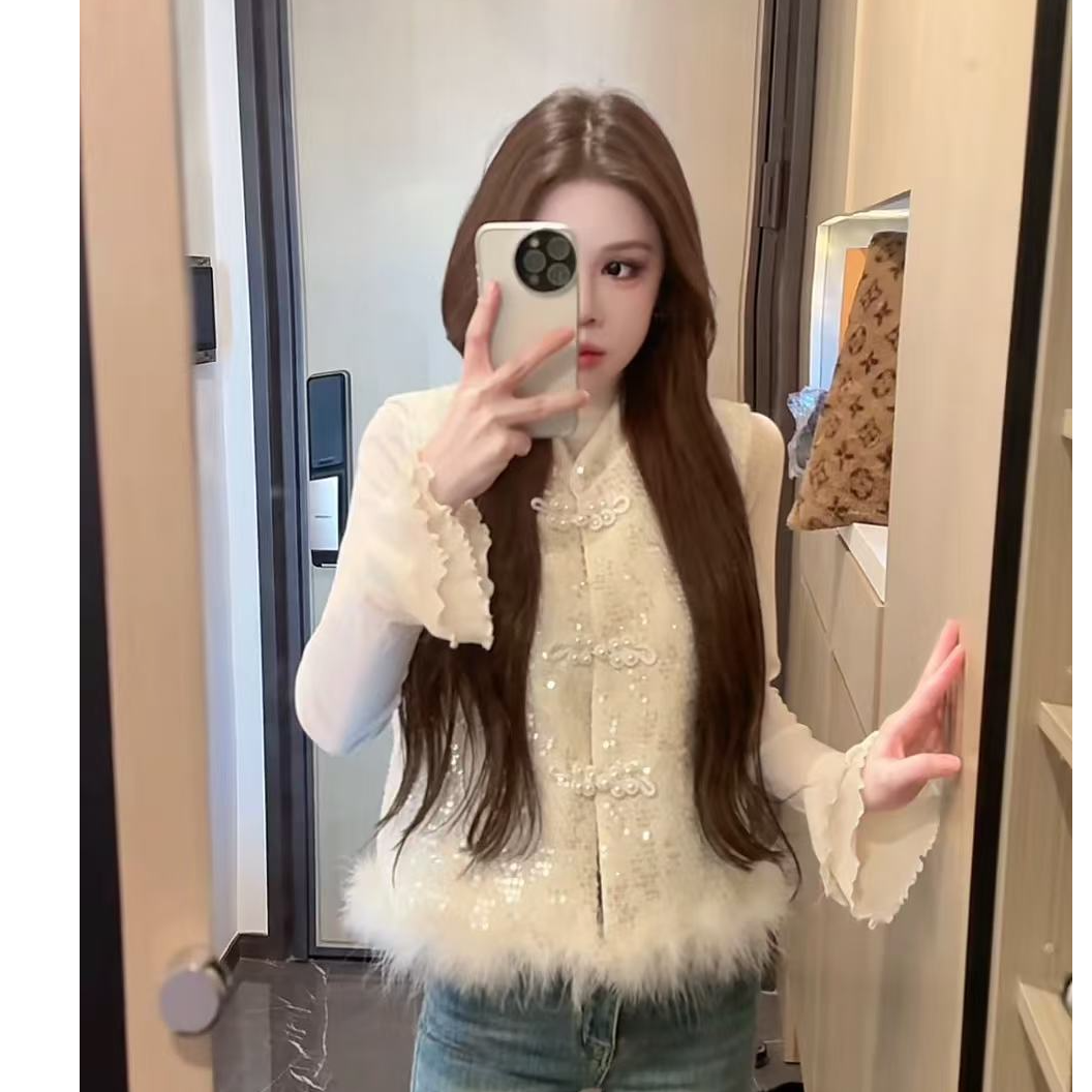 9936【波光粼粼】春款亮片新中式马甲 衣长52