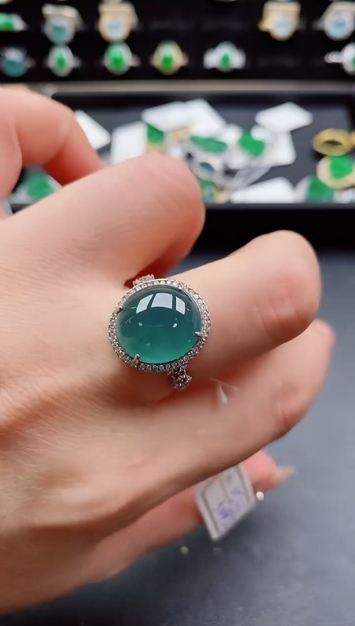 银S925镶嵌戒指翡翠1