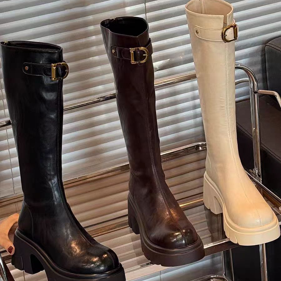冬季时装靴百搭粗跟圆头增高中筒靴骑士时尚高筒靴X932