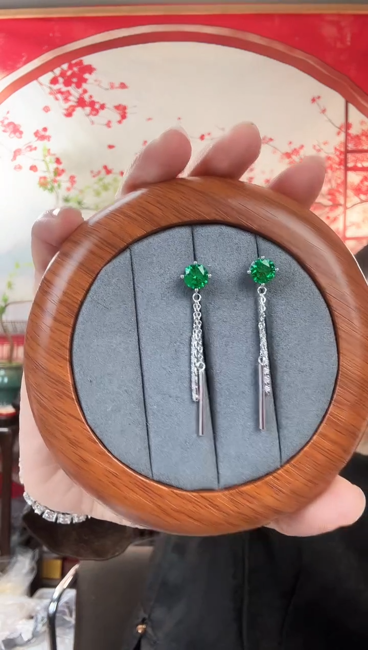 玉*格主播定制链接 绿色耳线耳饰