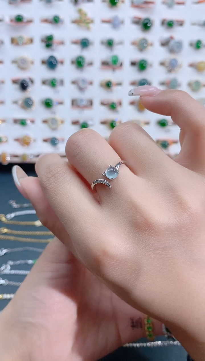 翡翠戒指银S925镶嵌天然翡翠