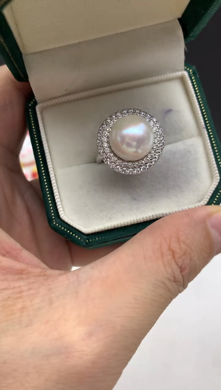 未镶嵌ff淡水珍珠白珠戒指12~13mm