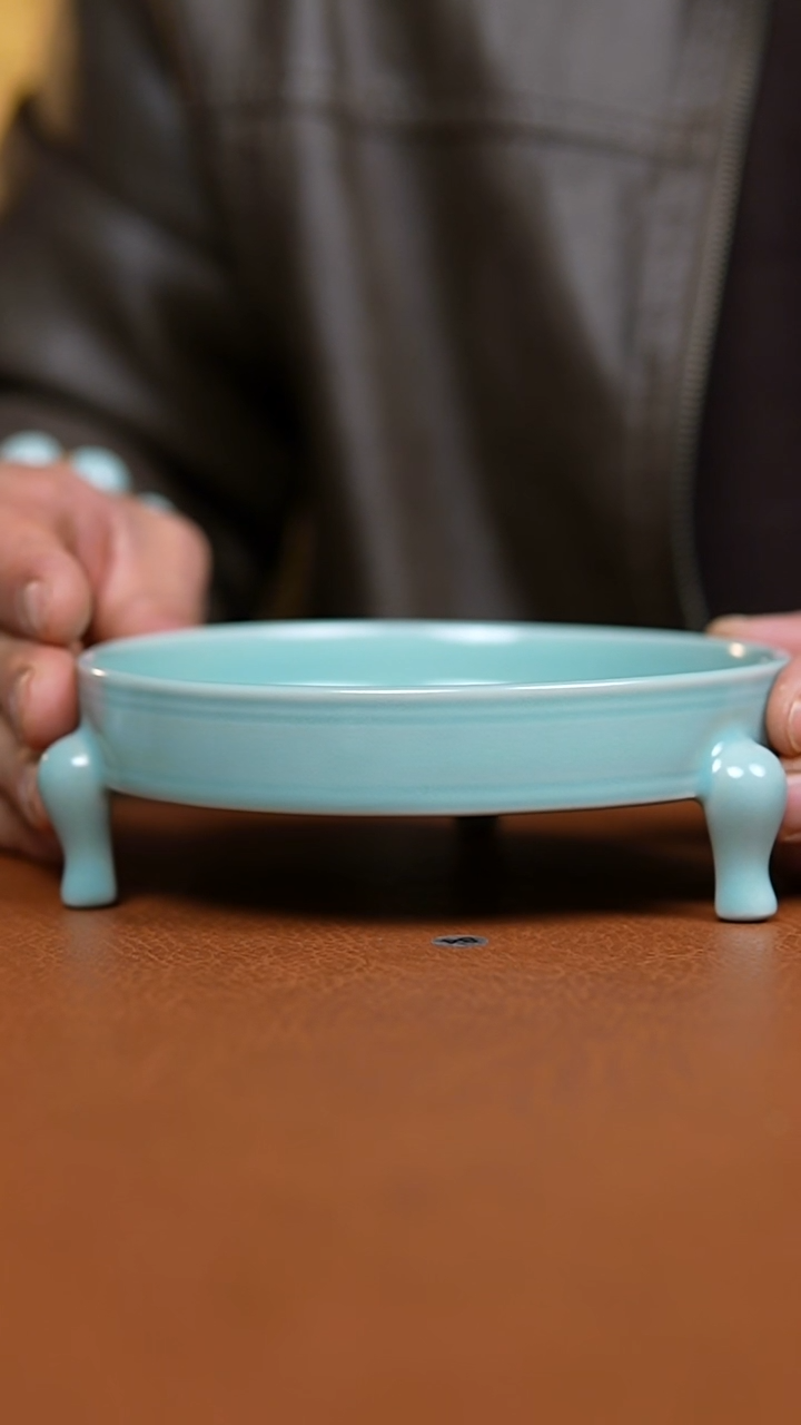 盘仿古天青纯手工三足洗变形福利