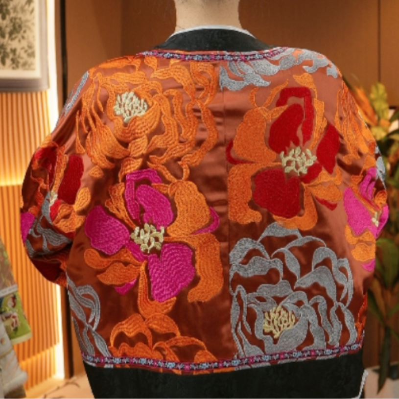 【如意牡丹】重磅毛领丝棉服新上衣外套2024D6320思思--大女王仓
