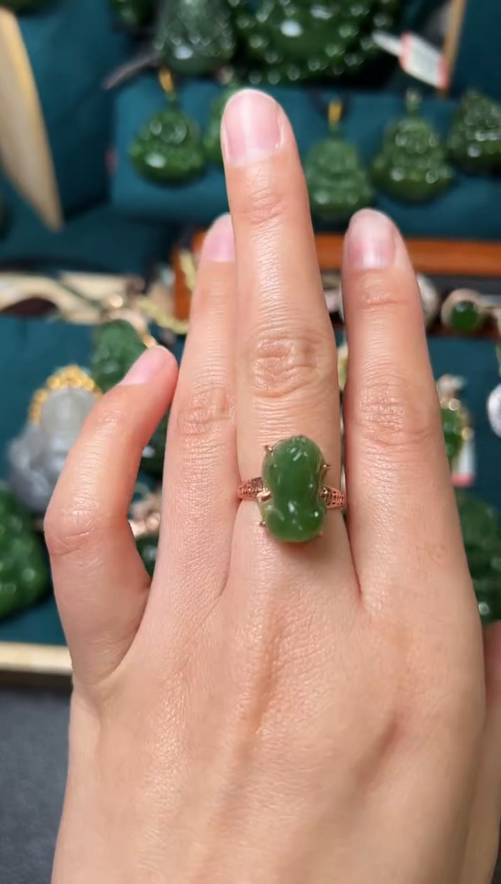 【闪购商品】和田玉（碧玉）戒指银S925镶嵌碧玉