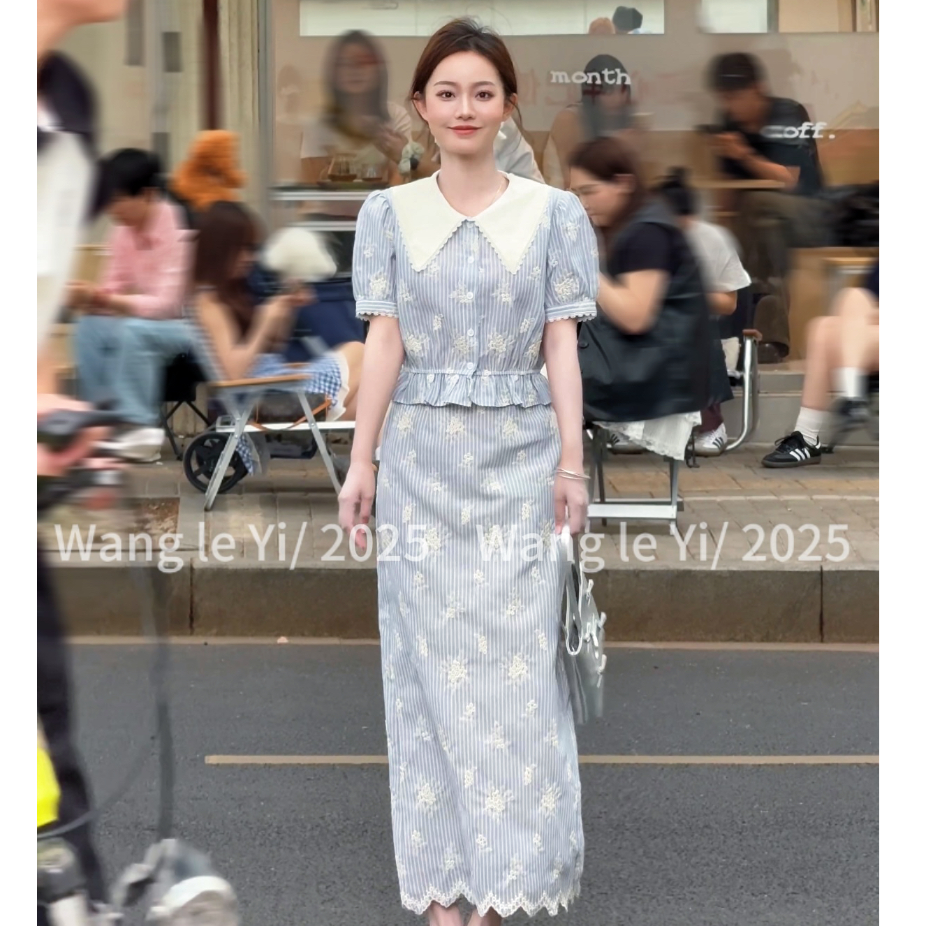 【夏日香气】韩版重工刺绣3134泡泡袖上衣法式娃娃领套装裙两件套