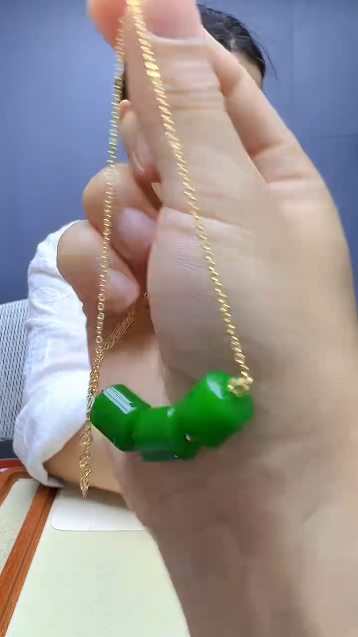 翡翠14K金镶嵌颈饰沉白diy颈饰