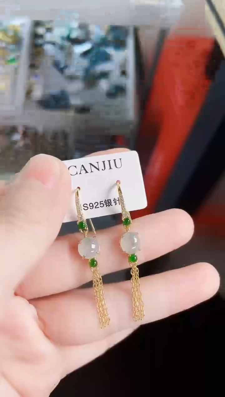 【闪购商品】翡翠耳饰银S925镶嵌165465