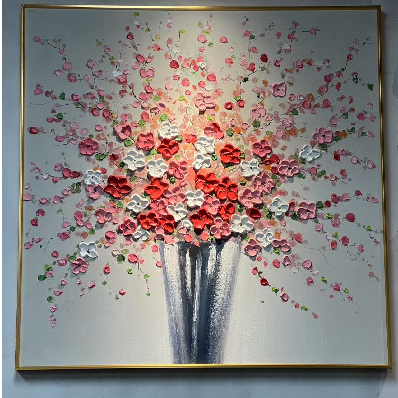 奶油风手绘餐厅油画客厅装饰画北欧卧室床头正方形花卉肌理8080