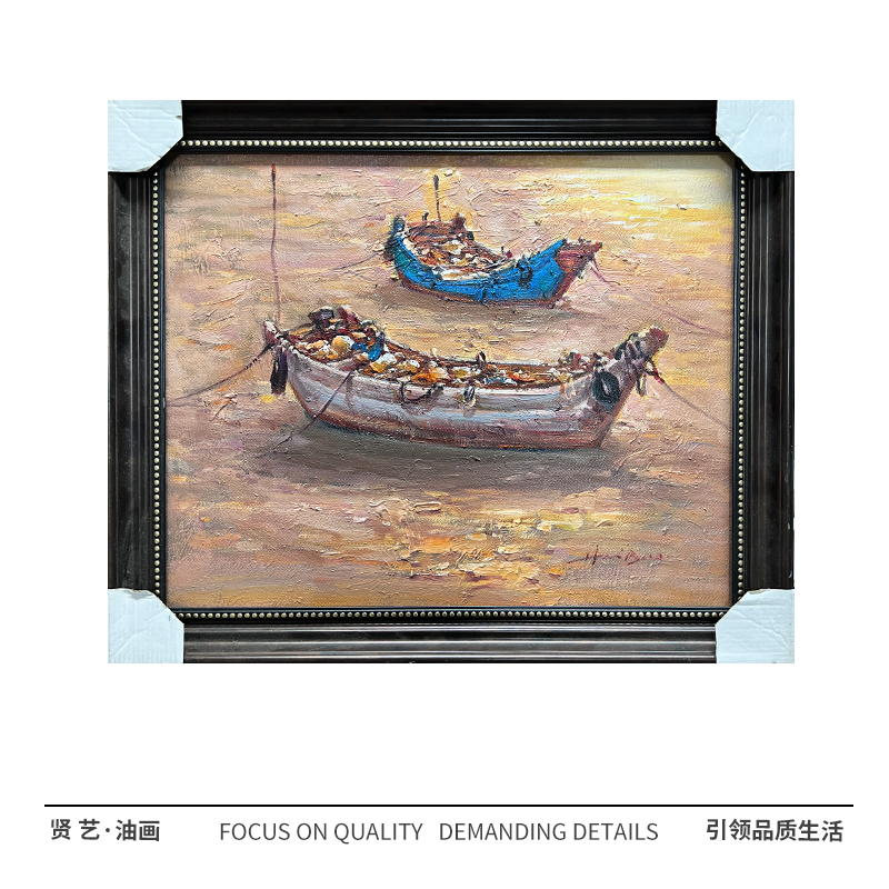 渔舟纯手绘油画48×58中式简约现代厘米餐厅卧室客厅设