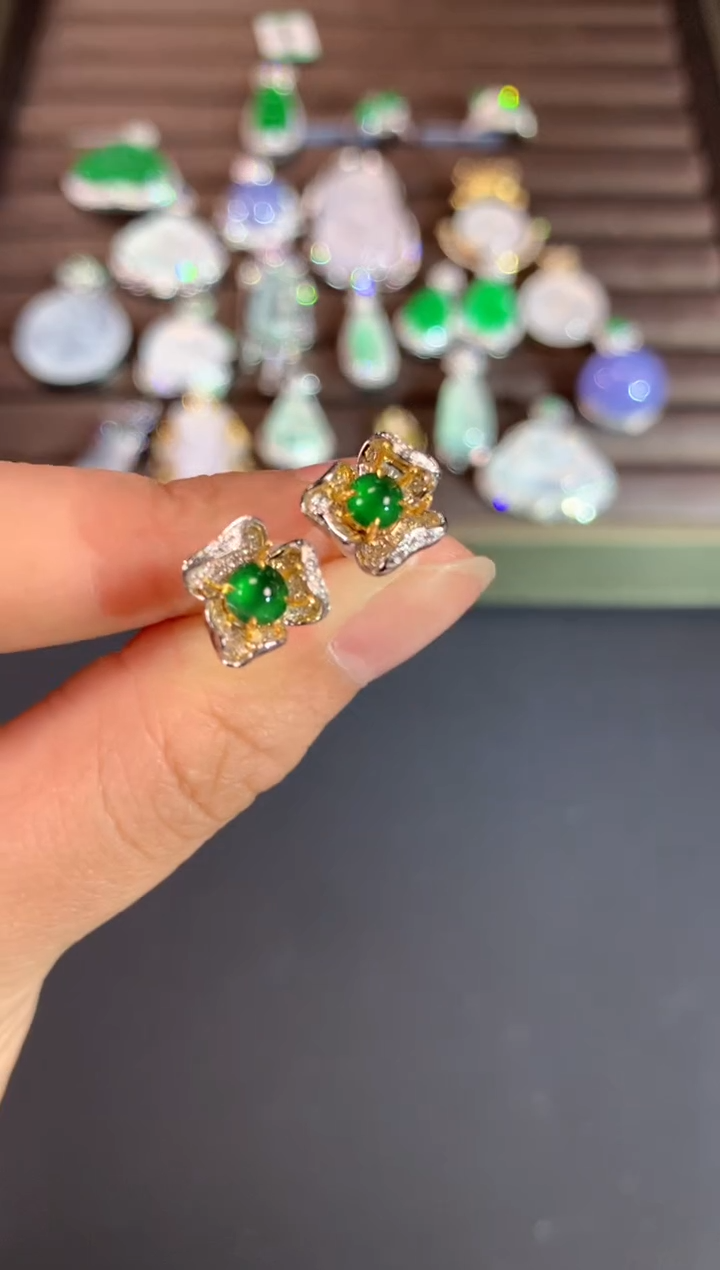 【闪购商品】翡翠耳饰18K金镶嵌A199|(多样性发货）拍一发一