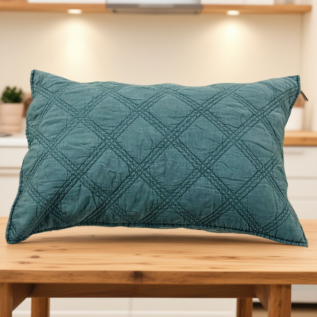 军绿色超柔菱格绗缝枕套尺寸约50*66发一对