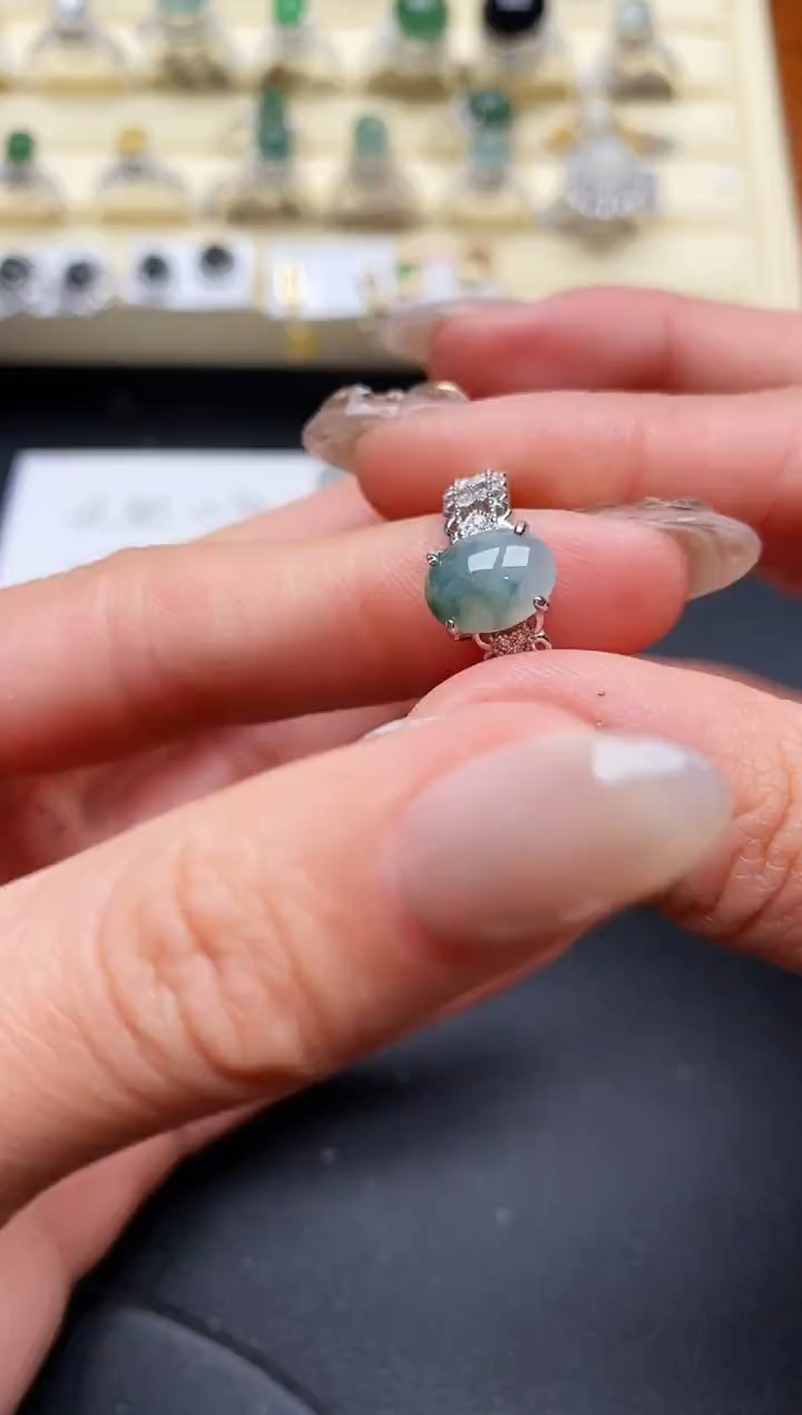 【闪购商品】翡翠戒指银S925镶嵌缅甸翡翠1  10+5
