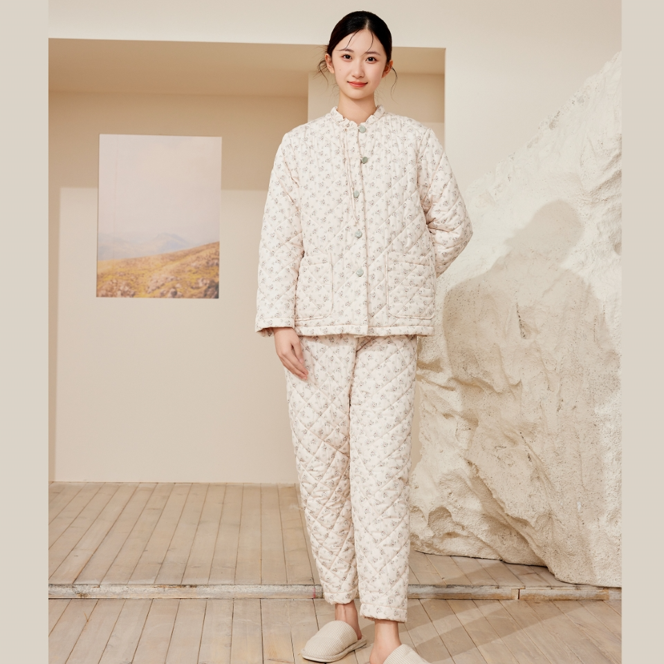 flossy弗劳思女士冬季三层加厚轻羽绵加绒保暖家居服睡衣CQ210