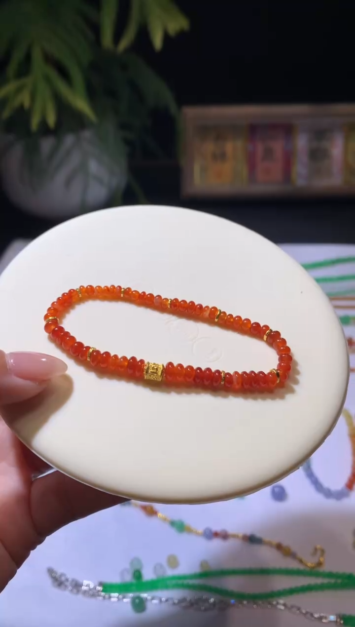 【闪购商品】定制翡翠足金镶嵌鼓珠手串18000+900