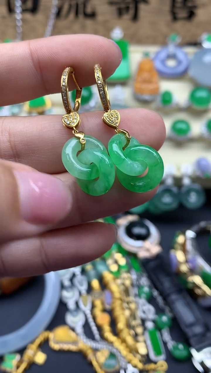 【闪购商品】翡翠耳饰18K金镶嵌694-中国好珍宝