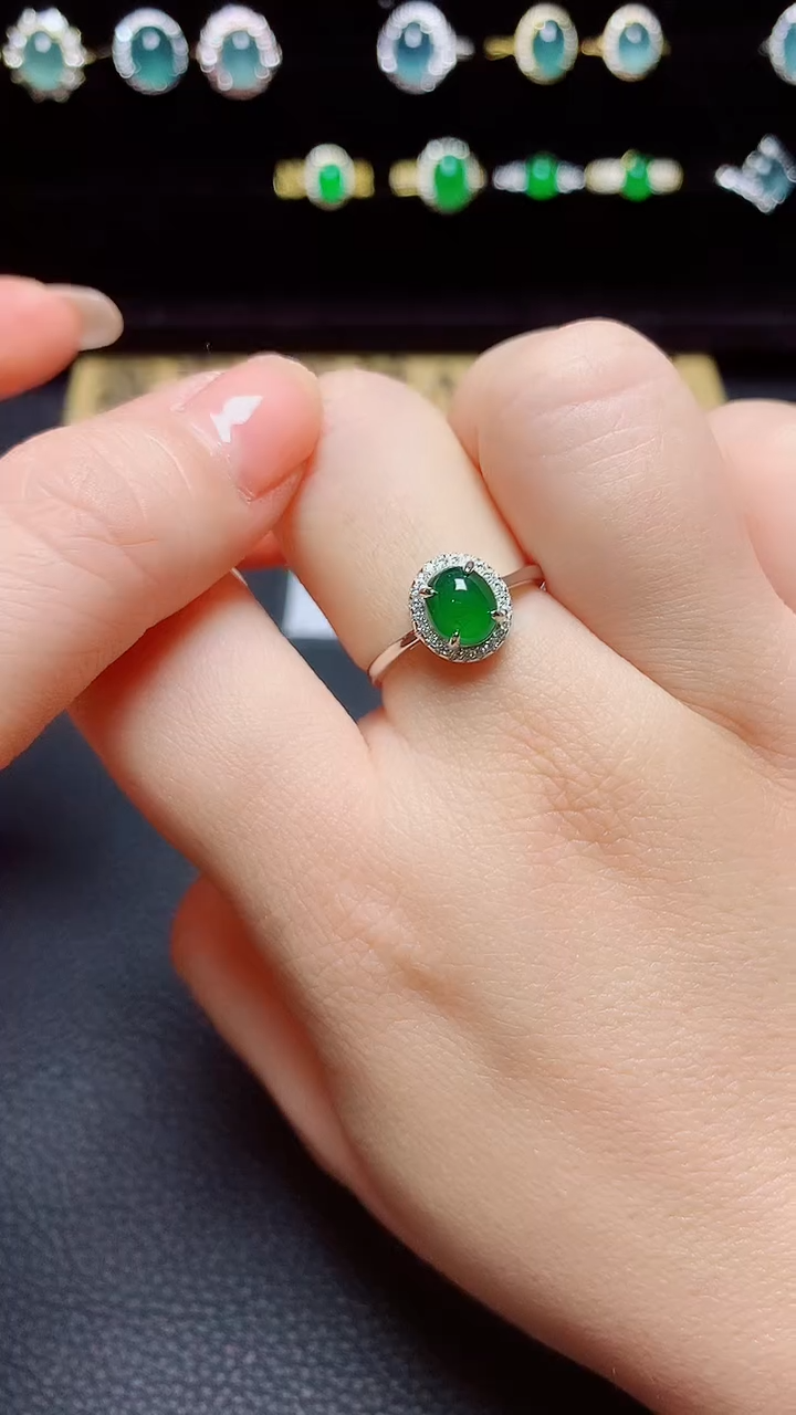 翡翠戒指银S925镶嵌天然翡翠A货s925银镶