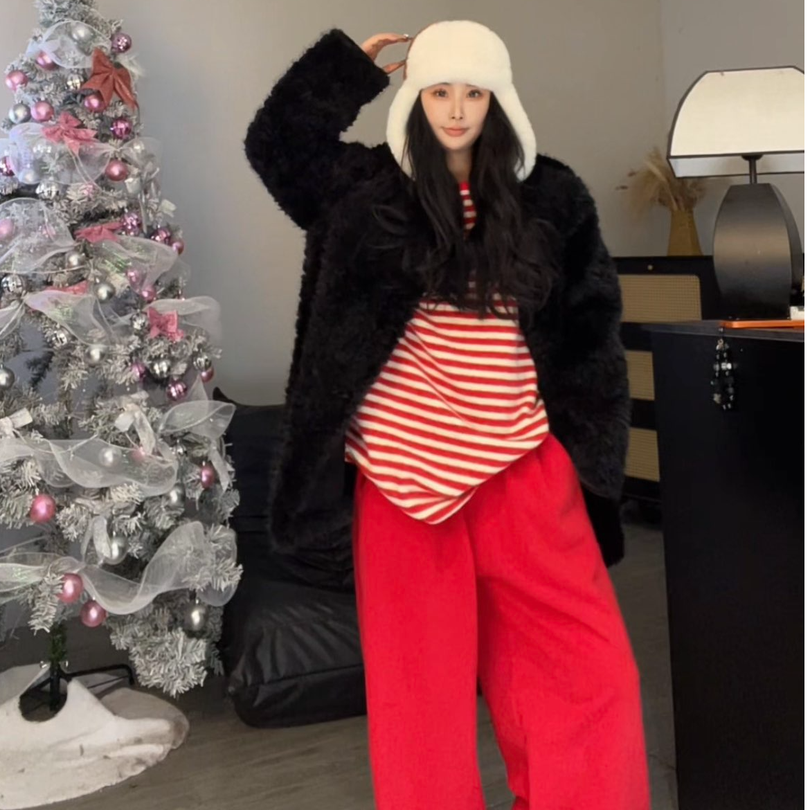 【宝儿姐优选】自制慵懒风时尚宽松休闲百搭加厚毛毛外套大衣