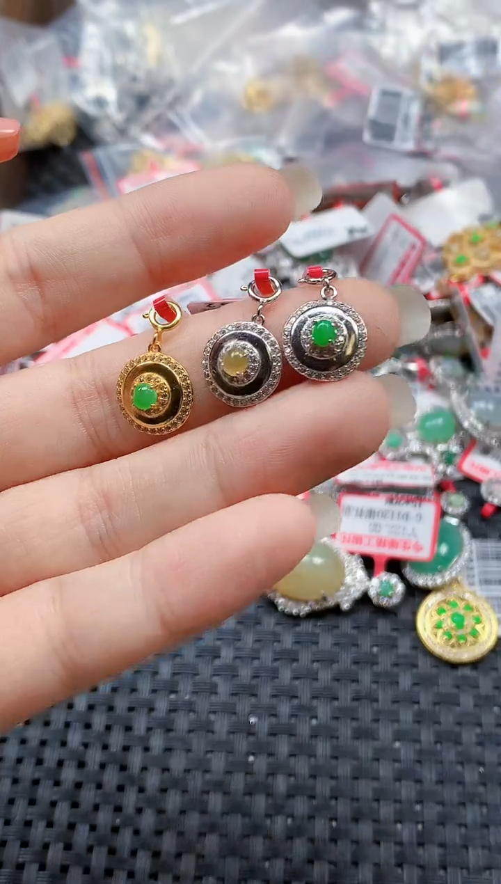 银S925镶嵌戒指翡翠天然A货缅甸翡翠