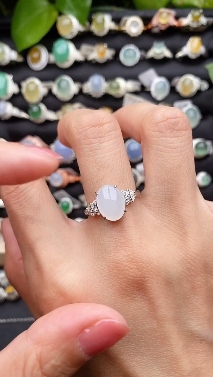 【闪购商品】翡翠戒指银S925镶嵌缅甸天然A货翡翠77