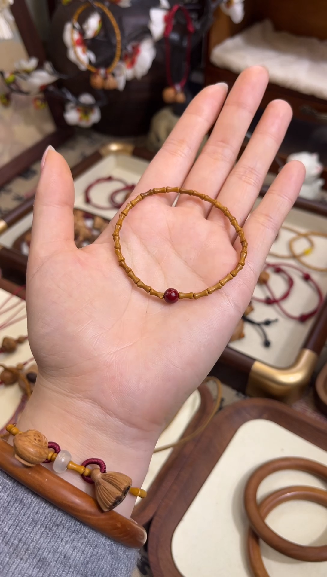 手串桃核【桃缘序】竹节「红色莎莎」桃木桃核辟、挡、驱、护 备注手围