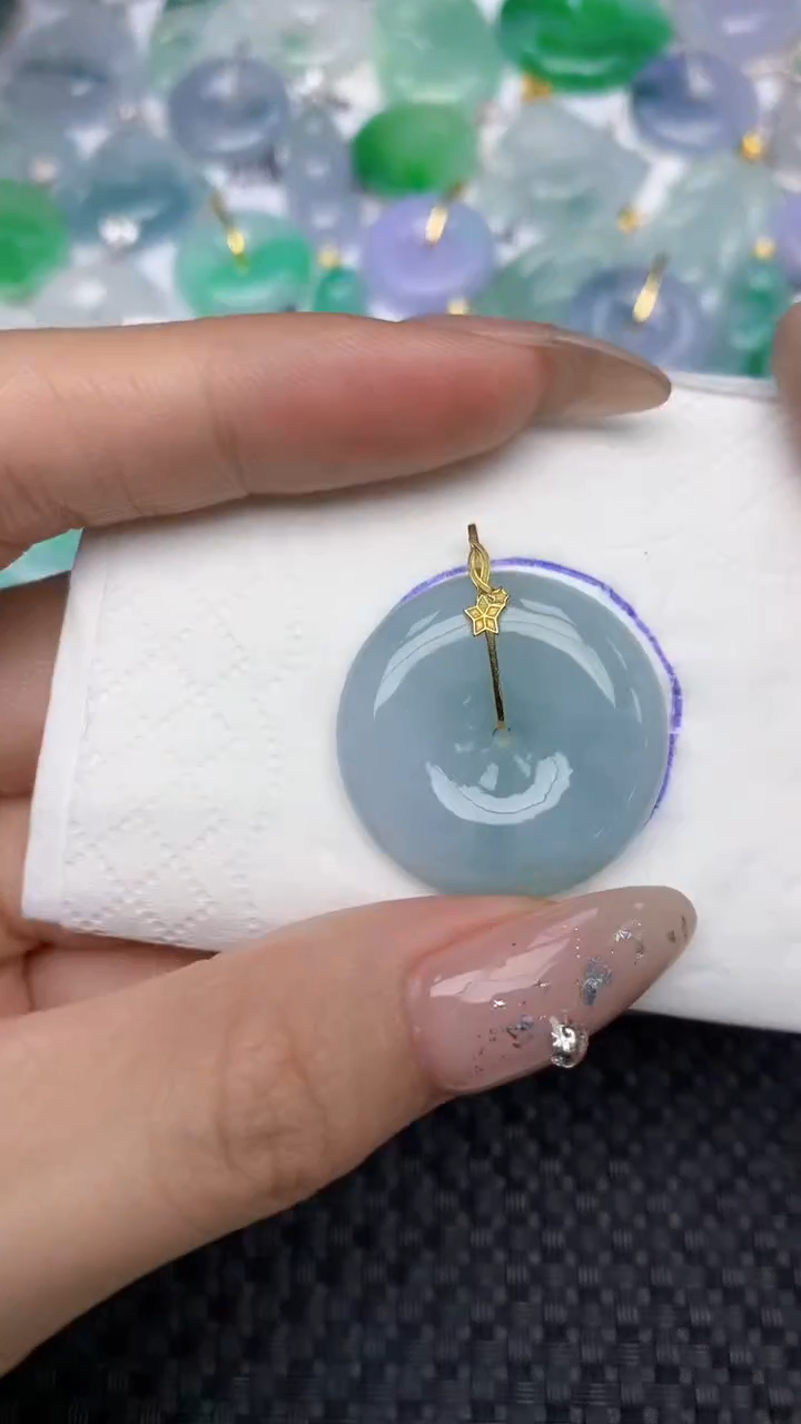 颈饰18K金镶嵌翡翠天然缅甸翡翠a货百元以上9元证书费自理