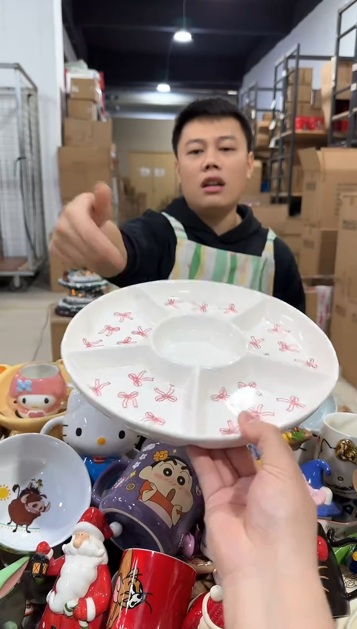 瓷片圆形五格盘 微瑕