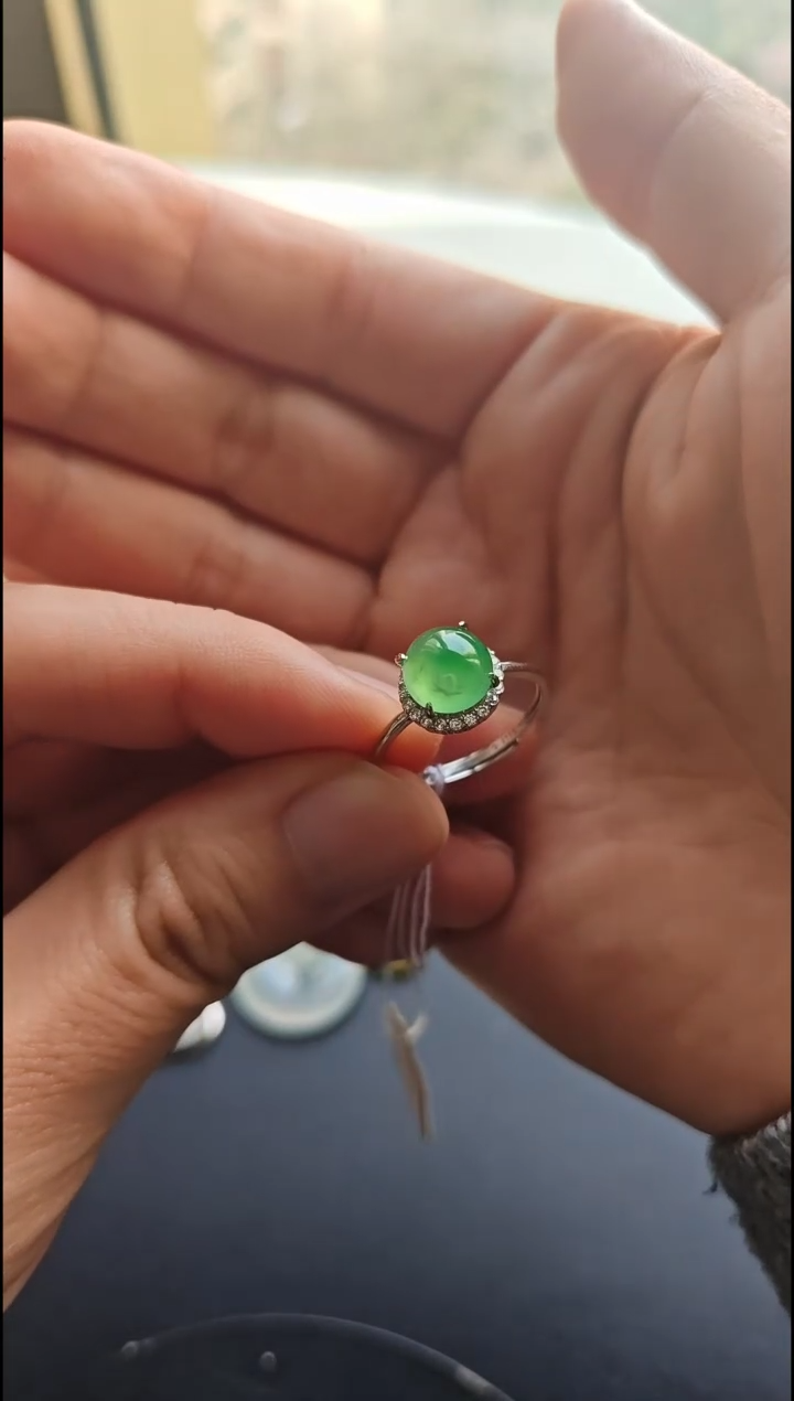 银S925镶嵌戒指翡翠翡翠戒指S925银镶嵌