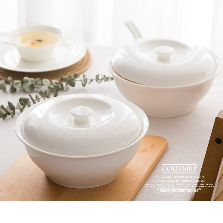 景德镇骨瓷汤锅带盖家用汤锅陶瓷大号汤盆方锅面盆大碗汤碗食品级