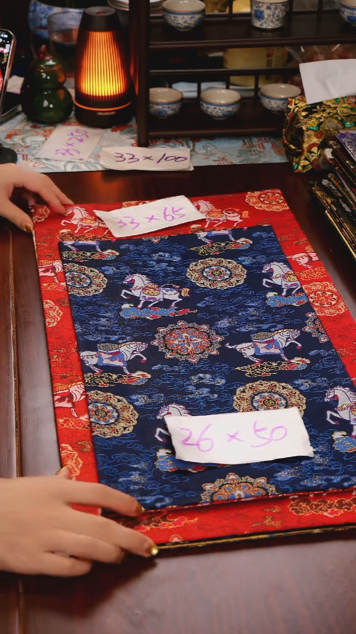 【小马宝相花红蓝双面】中国风干泡织锦茶席33*65