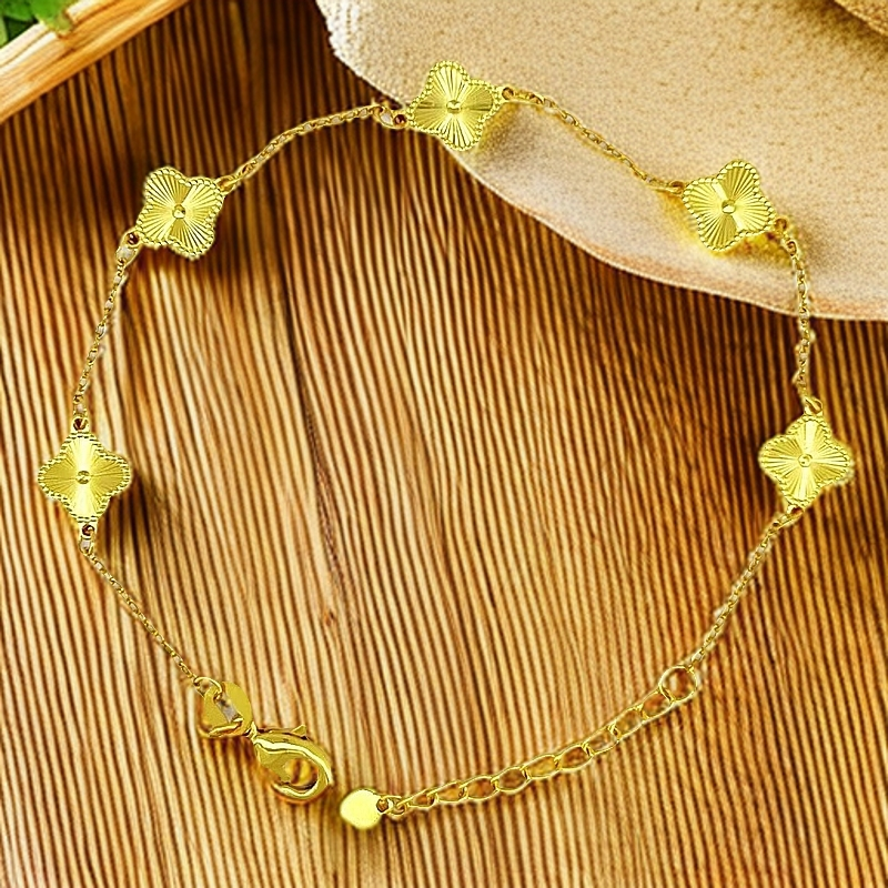 Y-6097  时尚薄款镭射四叶草五花手链+专柜礼盒