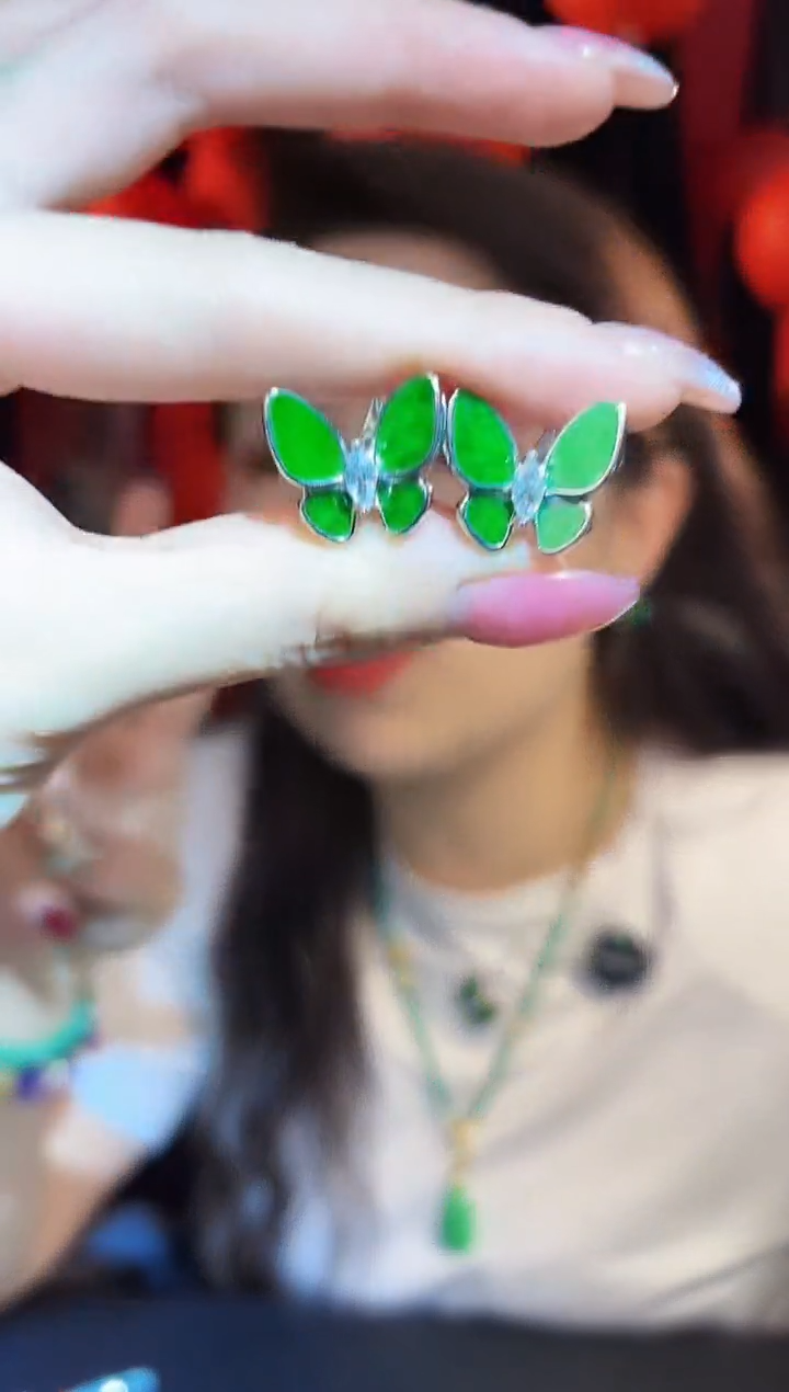 【闪购商品】翡翠耳饰银S925镶嵌缅料A货/支持复检/一件