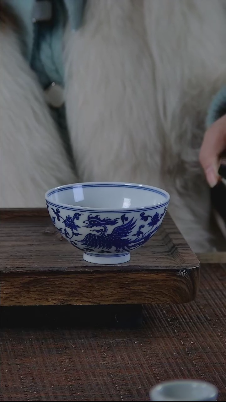 【闪购商品】折葵非器手工手绘缠枝双凤鸡心杯