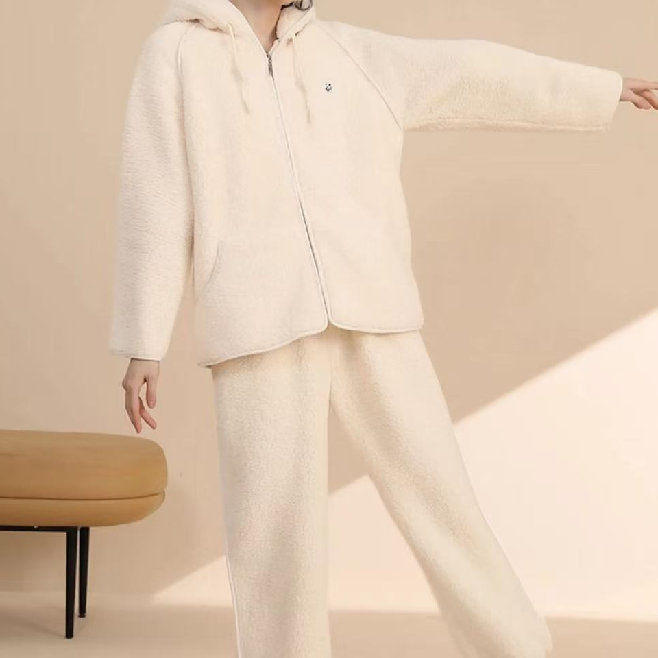 睡衣保暖冬季连帽家居服套装
