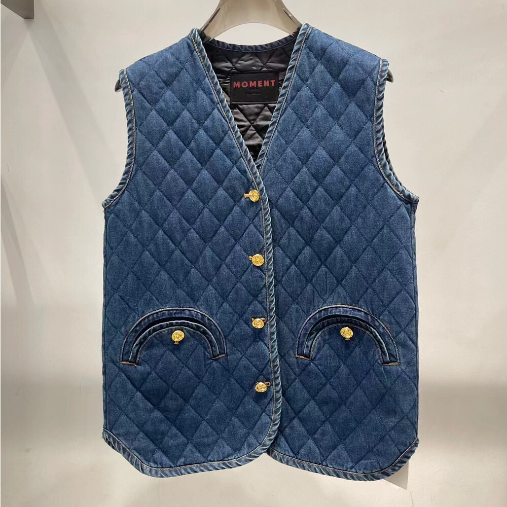 89855复古秋冬V领绗缝设计宽松无袖短外套