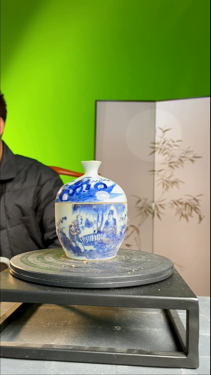 茶器娃****～青花人物盖缸